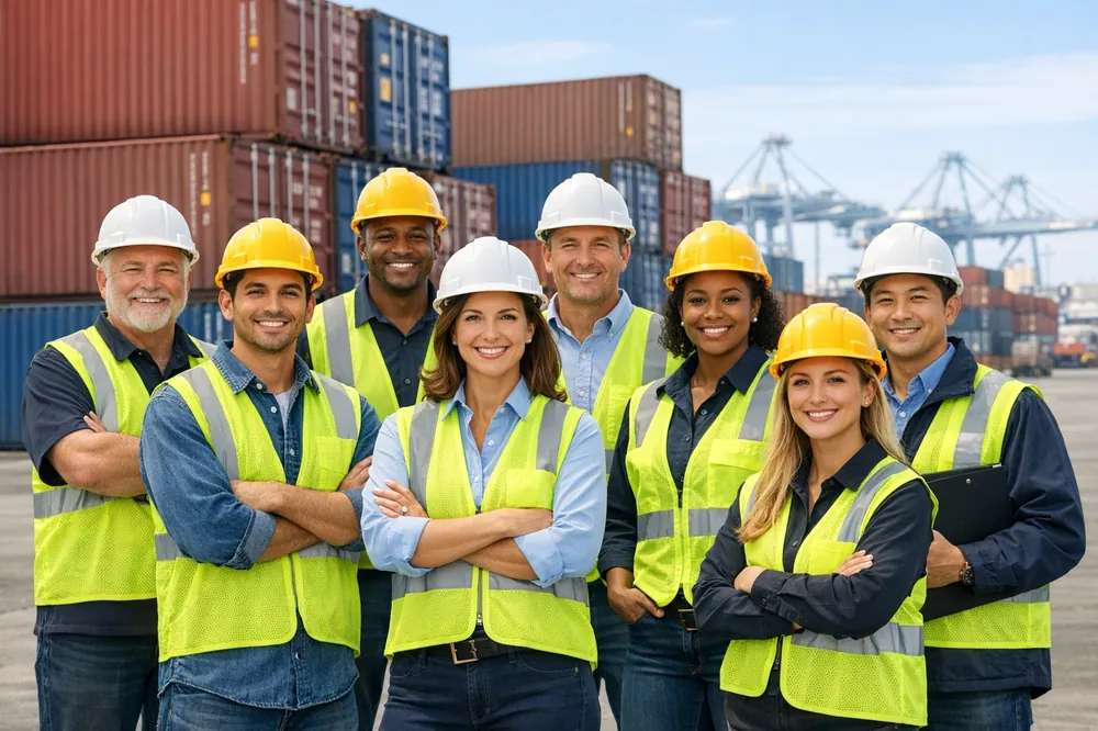 Maritime Container Services team at shipping yard
